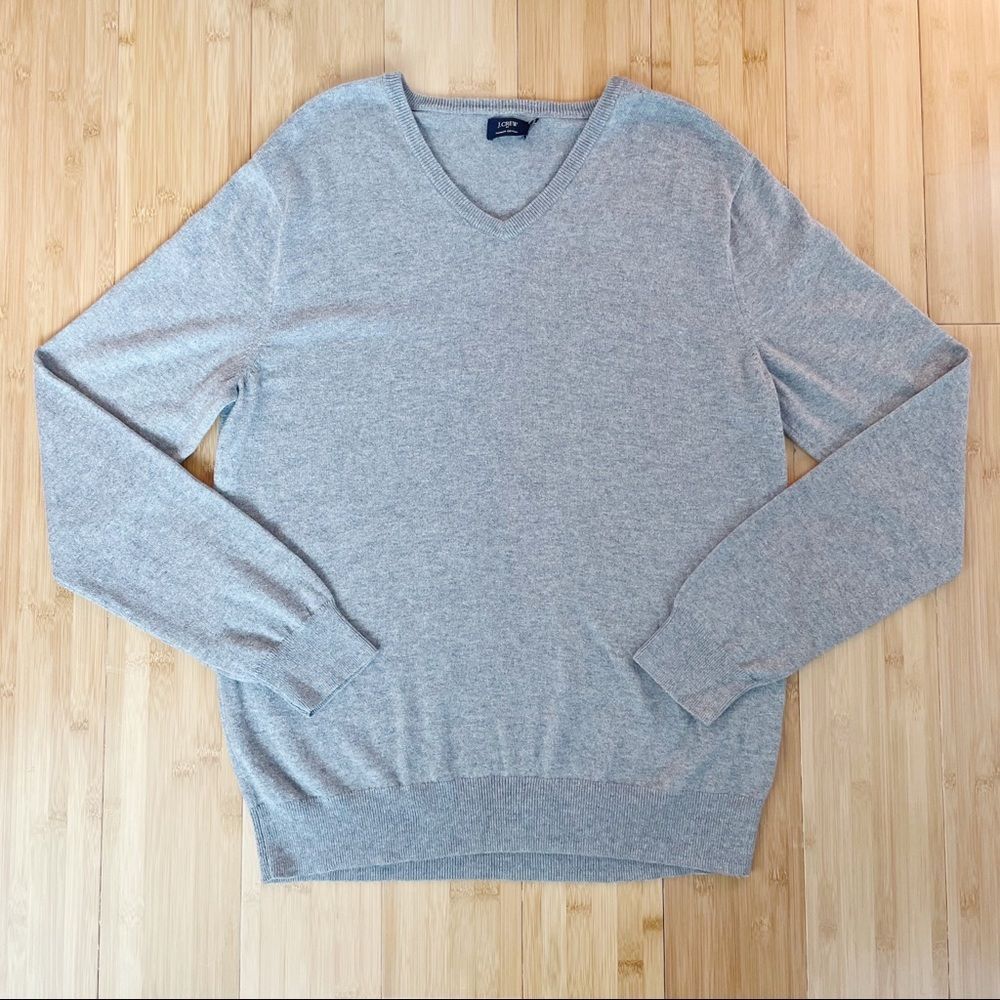 Grey J. Crew Harbor Cotton V-Neck Sweater